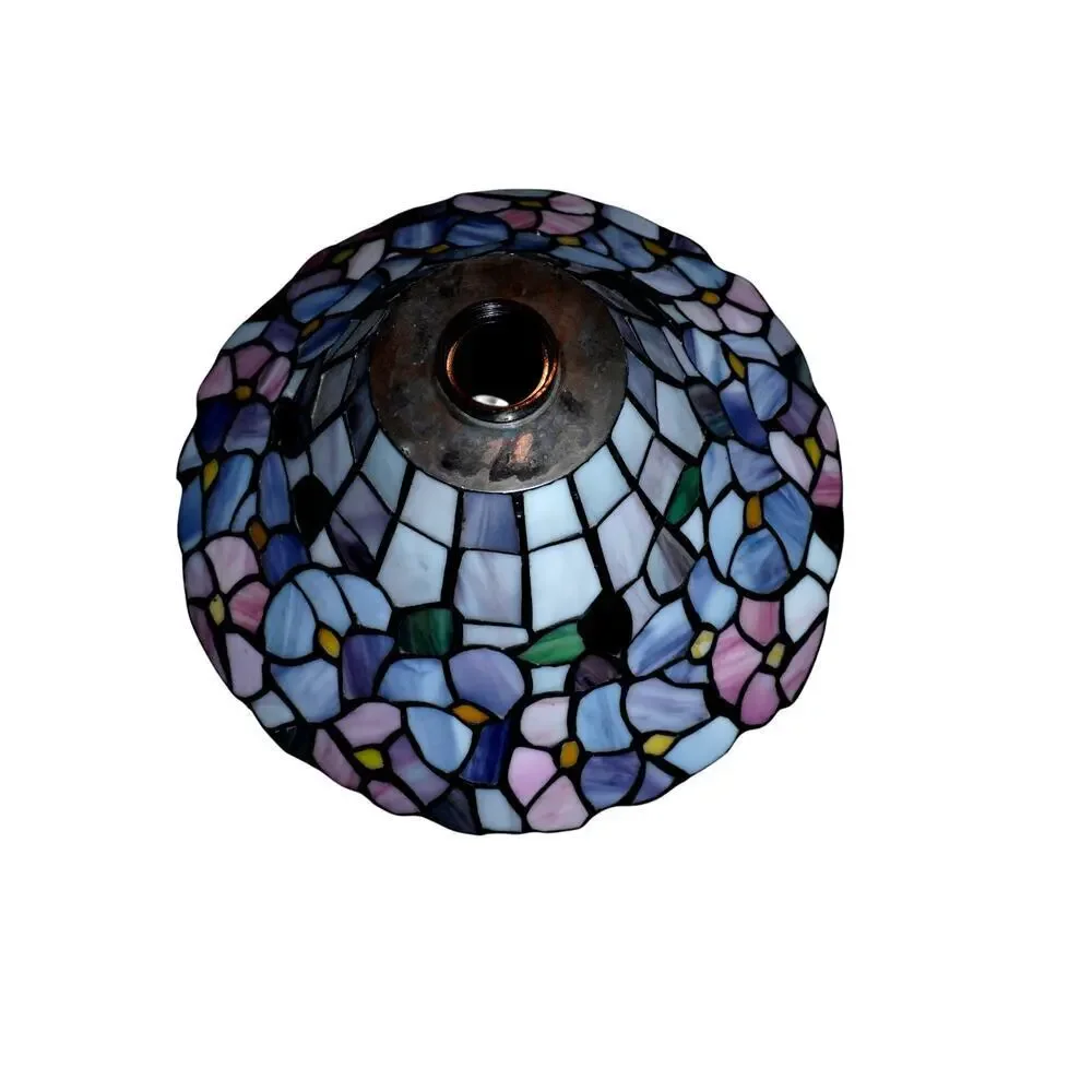 Tiffany-Style Stained Glass Lamp Shade –Pastel Floral Pattern, Purple & Pink